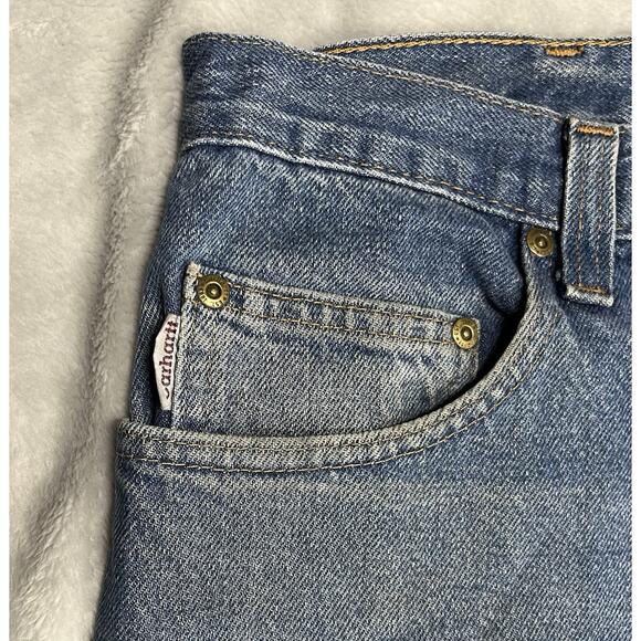 Carhartt Relaxed Fit Mens 34x32 Blue Jeans Denim Workwear Stains Work Tag 381-83 - Picture 3 of 16